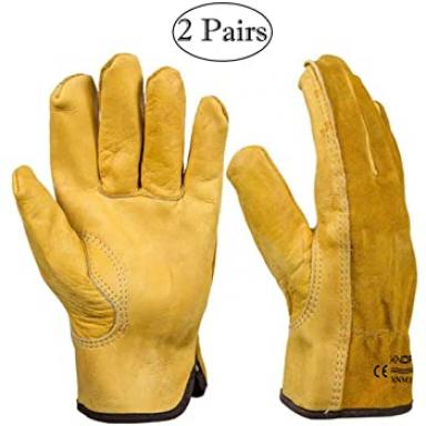 Guantes Tela & Cuero Amarillos