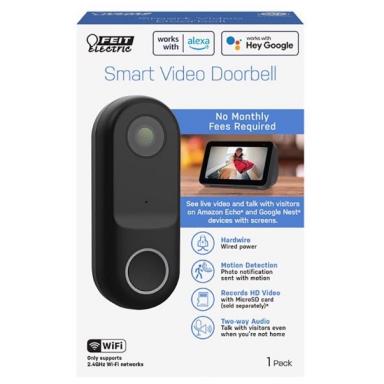 Smart Video Door Bell Blk 4.5"h