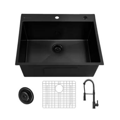Freg. Sencillo Ss Blk 25"x22" 2h